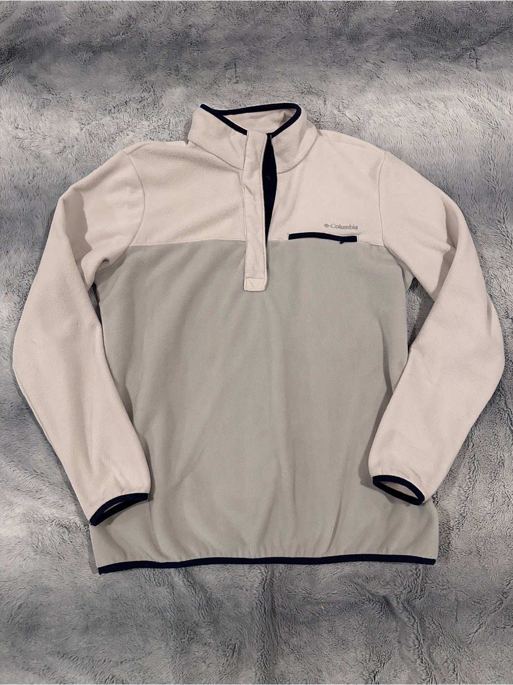 Columbia Two-Tone Lightweight Fleece Pullover - Cream & Light Gray Size XL